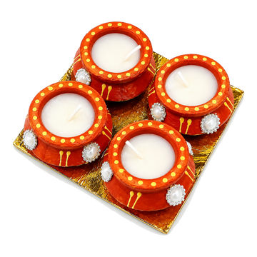 Czerwone Handi Diya z woskiem zestaw 4 sztuk CD-260B