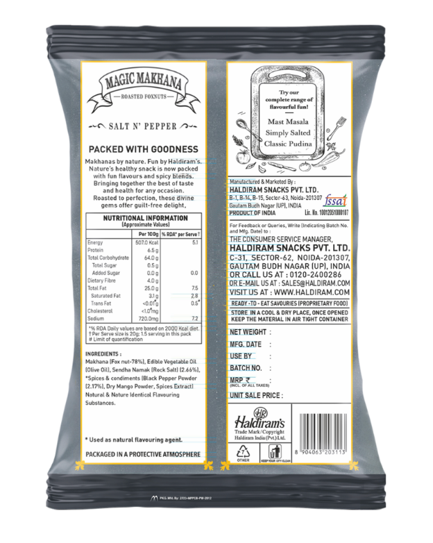Haldirams Roasted Foxnuts Salt-n-Pepper 30g