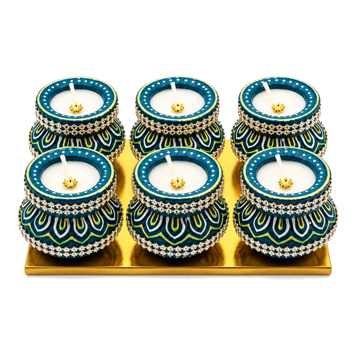 Niebieskie Handi Diya z woskiem zestaw 6 sztuk CD-244B