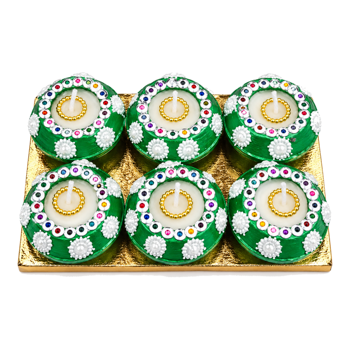 Zielone Matki Flat Diya z woskiem zestaw 6 sztuk CD-332