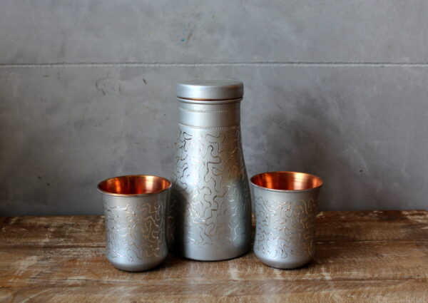Copper Carafe With Print And Cups