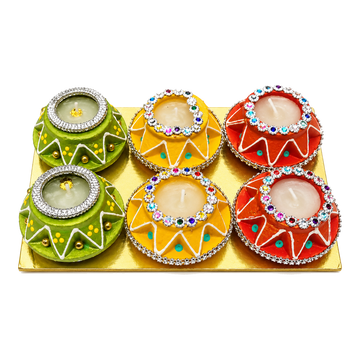 Kolorowe Matki Diya z woskiem zestaw 6 sztuk MA-11